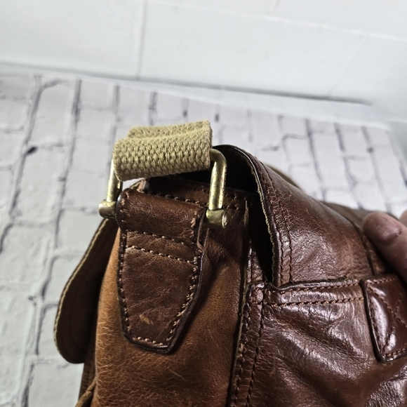 Vtg y2k Fossil brown leather large messenger bag - Picture 7 of 11